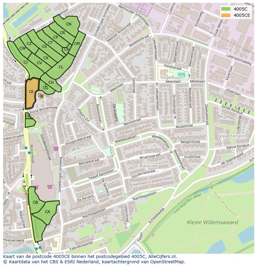 Afbeelding van het postcodegebied 4005 CE op de kaart.
