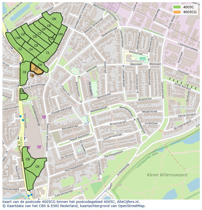 Afbeelding van het postcodegebied 4005 CG op de kaart.