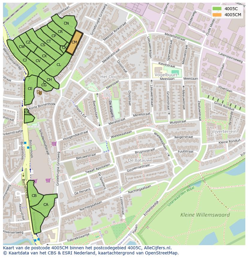 Afbeelding van het postcodegebied 4005 CM op de kaart.