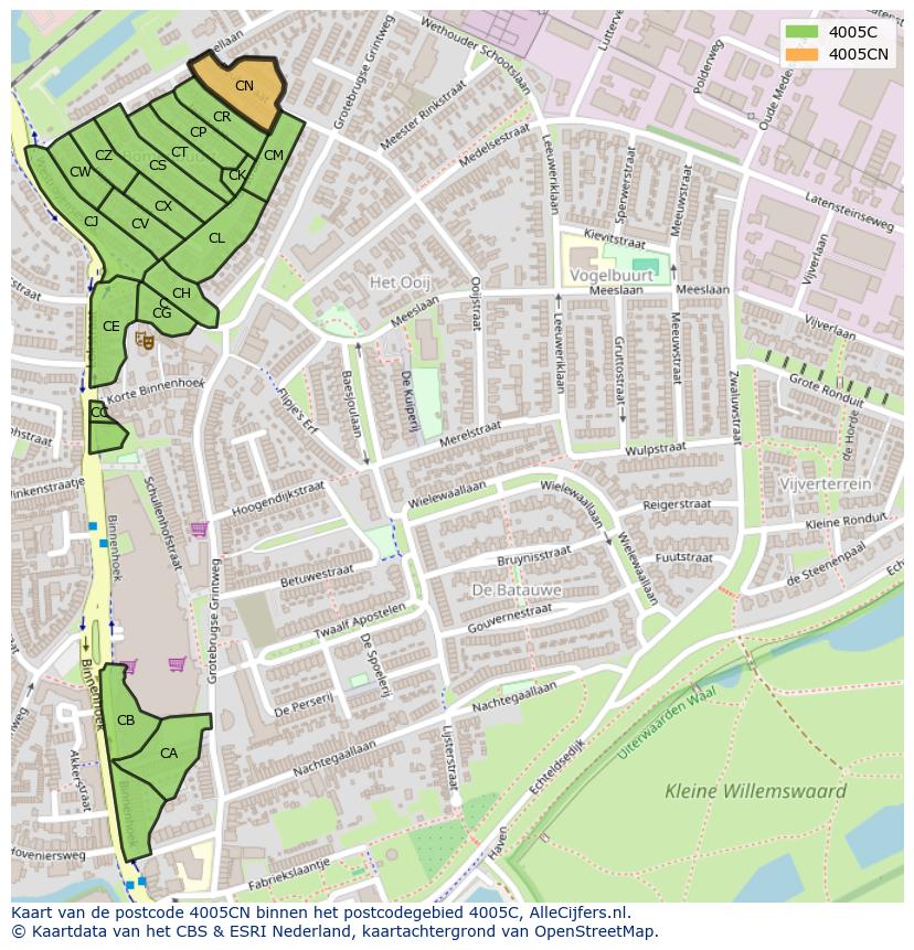 Afbeelding van het postcodegebied 4005 CN op de kaart.