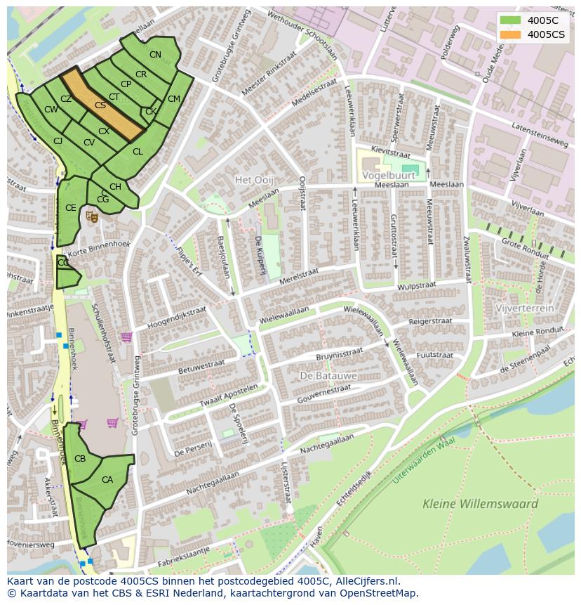 Afbeelding van het postcodegebied 4005 CS op de kaart.