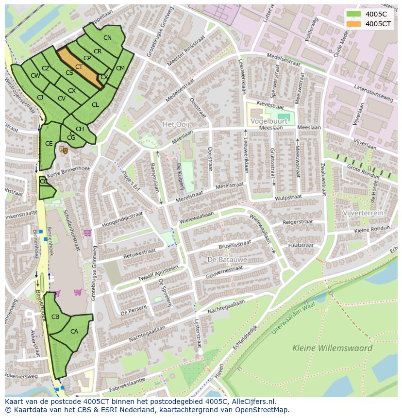 Afbeelding van het postcodegebied 4005 CT op de kaart.