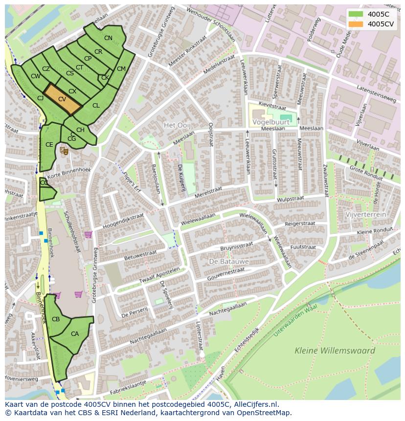 Afbeelding van het postcodegebied 4005 CV op de kaart.