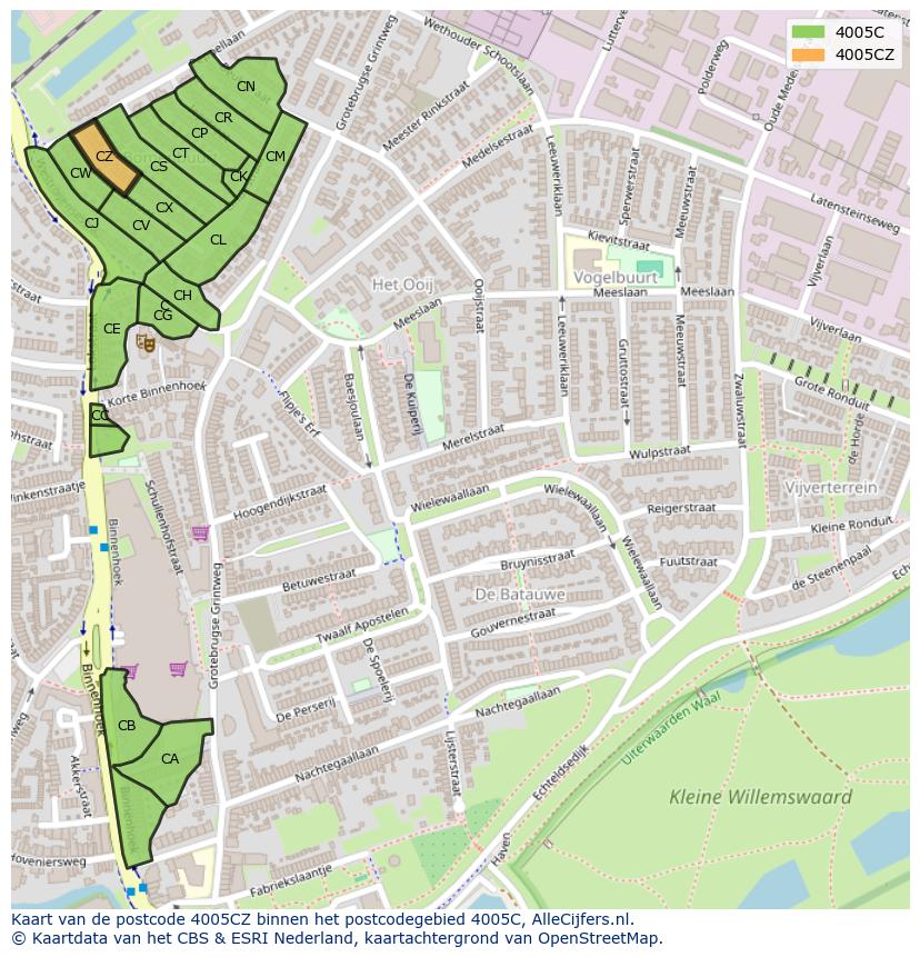 Afbeelding van het postcodegebied 4005 CZ op de kaart.