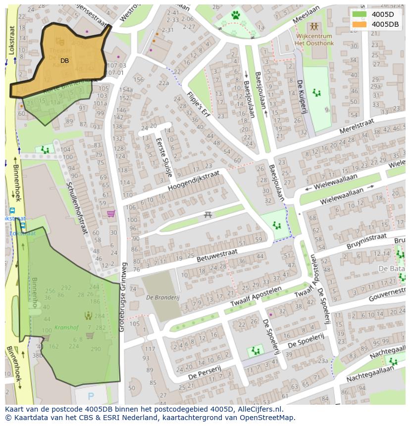 Afbeelding van het postcodegebied 4005 DB op de kaart.