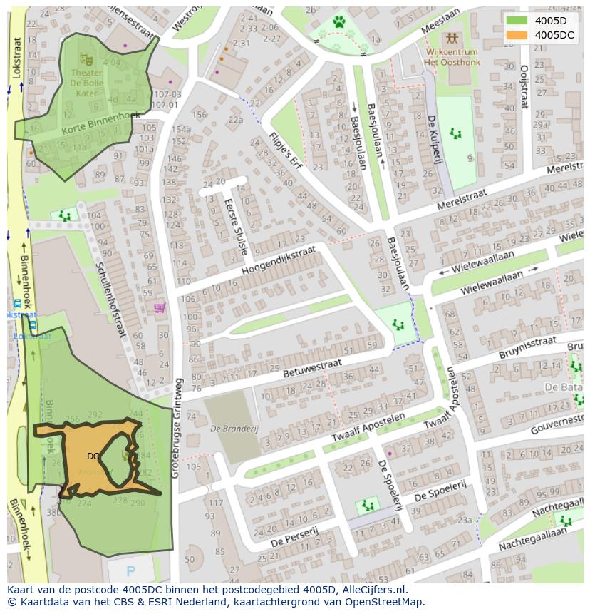 Afbeelding van het postcodegebied 4005 DC op de kaart.