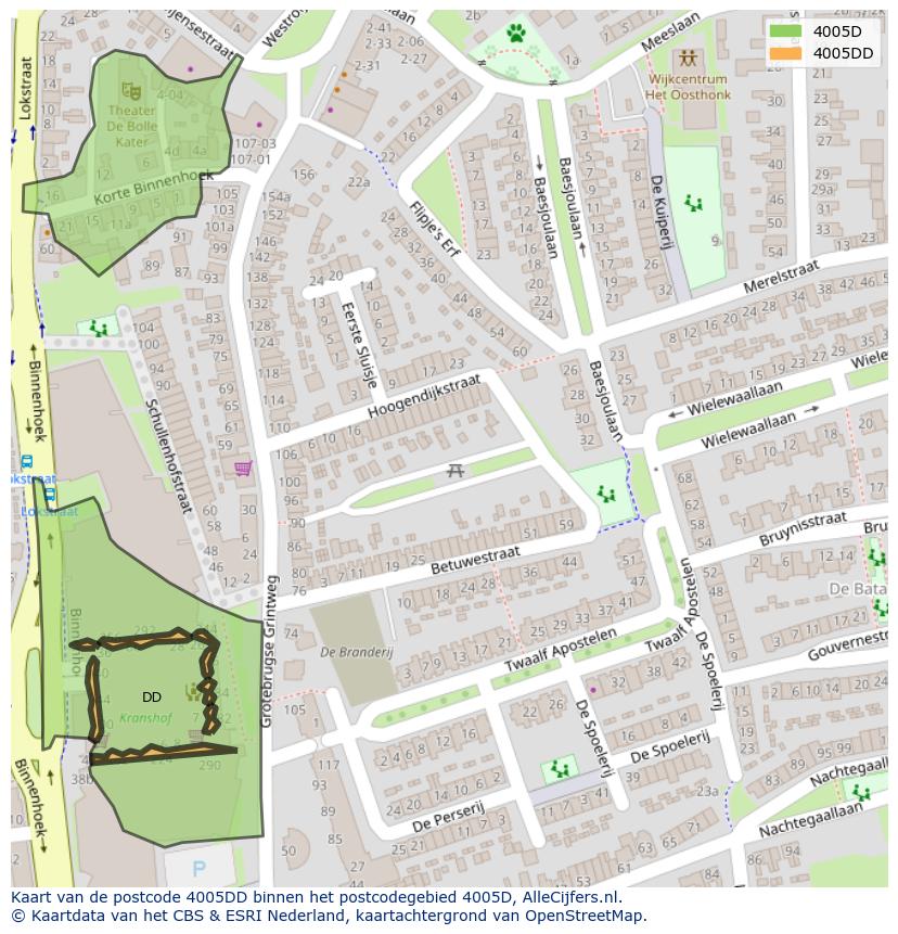 Afbeelding van het postcodegebied 4005 DD op de kaart.
