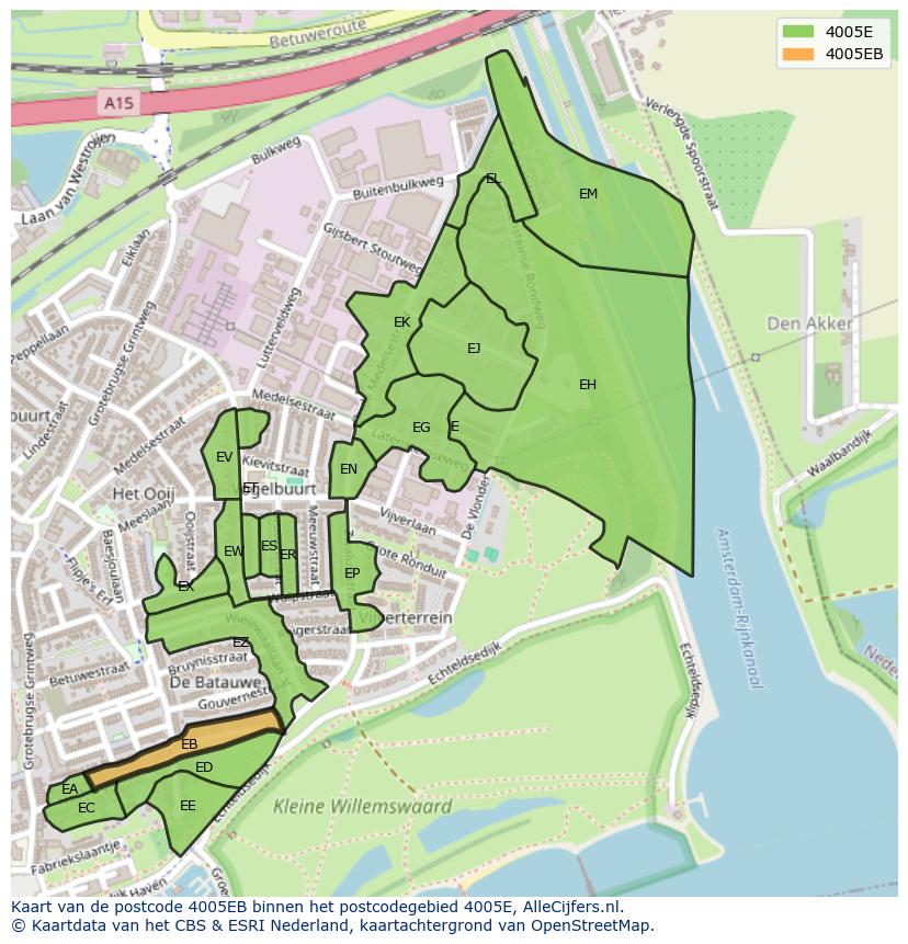 Afbeelding van het postcodegebied 4005 EB op de kaart.