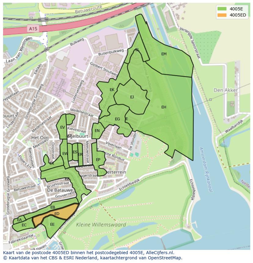 Afbeelding van het postcodegebied 4005 ED op de kaart.