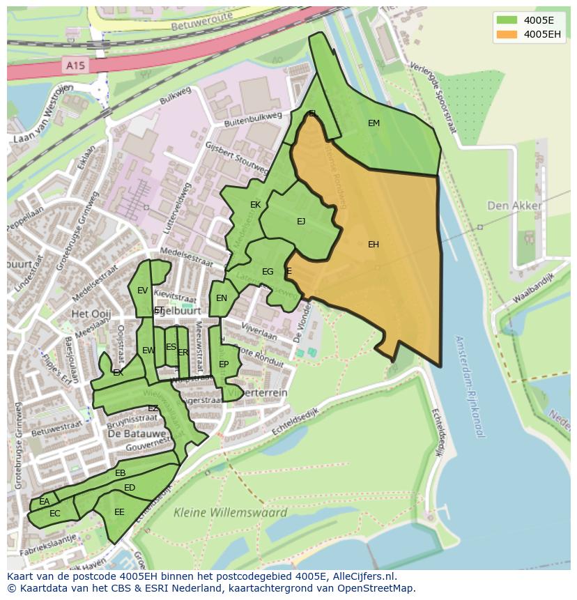 Afbeelding van het postcodegebied 4005 EH op de kaart.