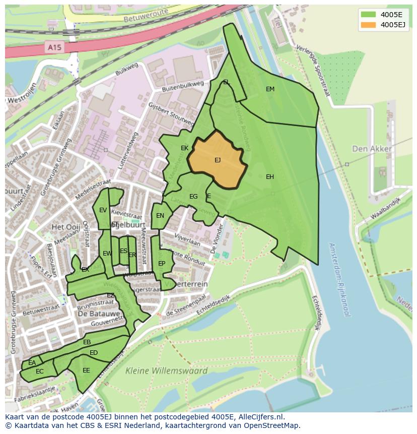 Afbeelding van het postcodegebied 4005 EJ op de kaart.
