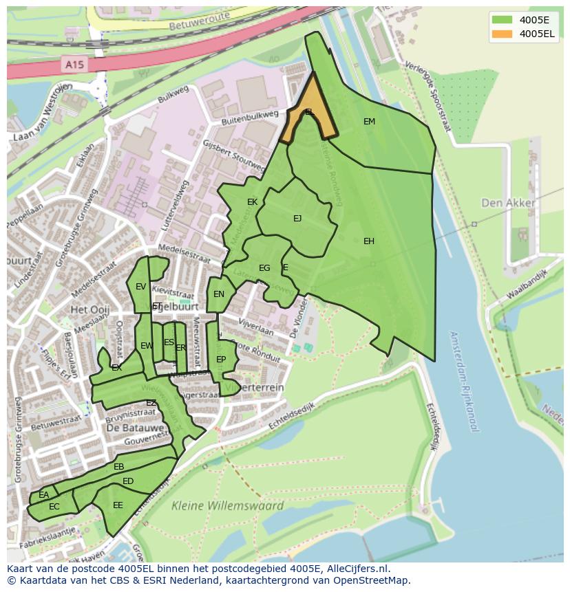 Afbeelding van het postcodegebied 4005 EL op de kaart.