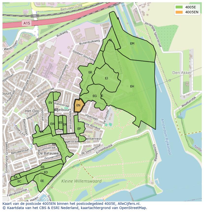 Afbeelding van het postcodegebied 4005 EN op de kaart.