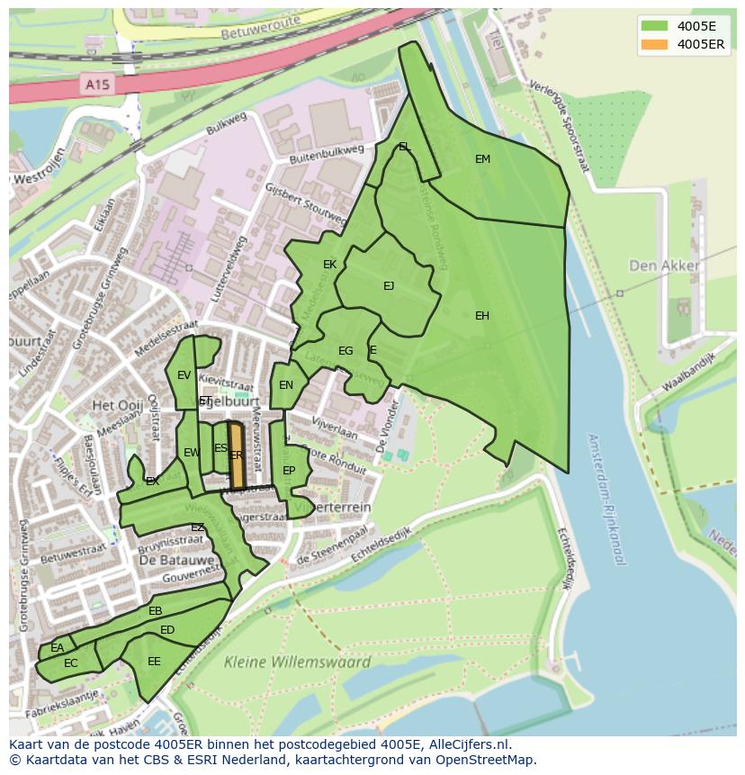 Afbeelding van het postcodegebied 4005 ER op de kaart.