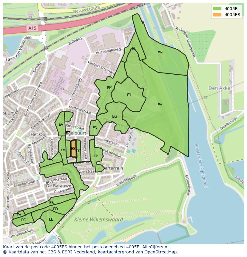 Afbeelding van het postcodegebied 4005 ES op de kaart.