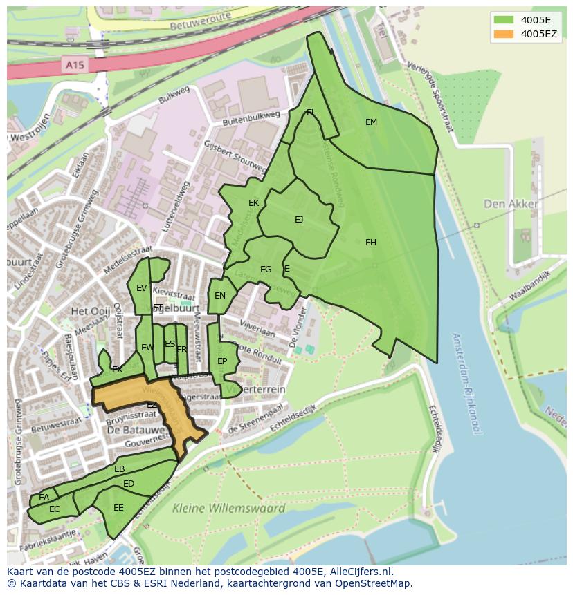 Afbeelding van het postcodegebied 4005 EZ op de kaart.