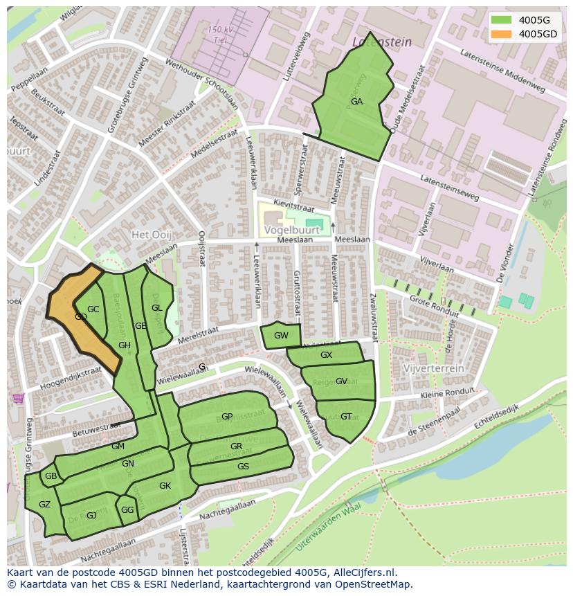 Afbeelding van het postcodegebied 4005 GD op de kaart.