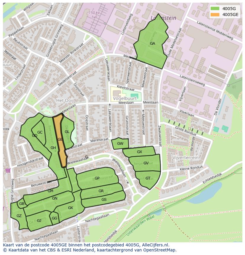 Afbeelding van het postcodegebied 4005 GE op de kaart.