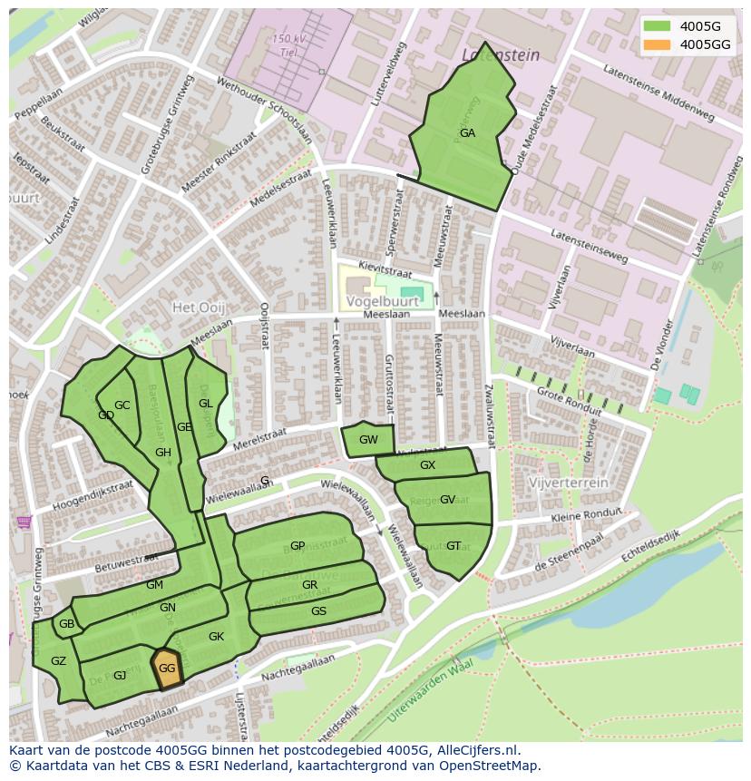 Afbeelding van het postcodegebied 4005 GG op de kaart.
