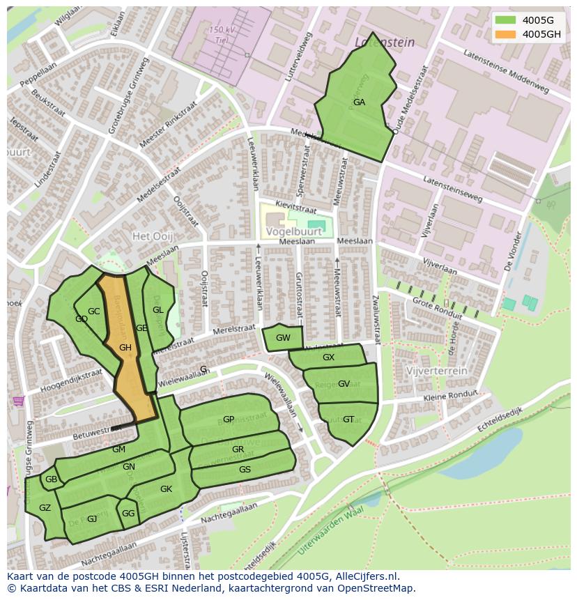 Afbeelding van het postcodegebied 4005 GH op de kaart.