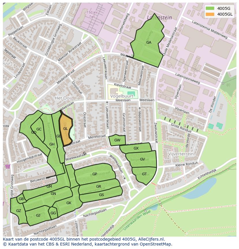 Afbeelding van het postcodegebied 4005 GL op de kaart.