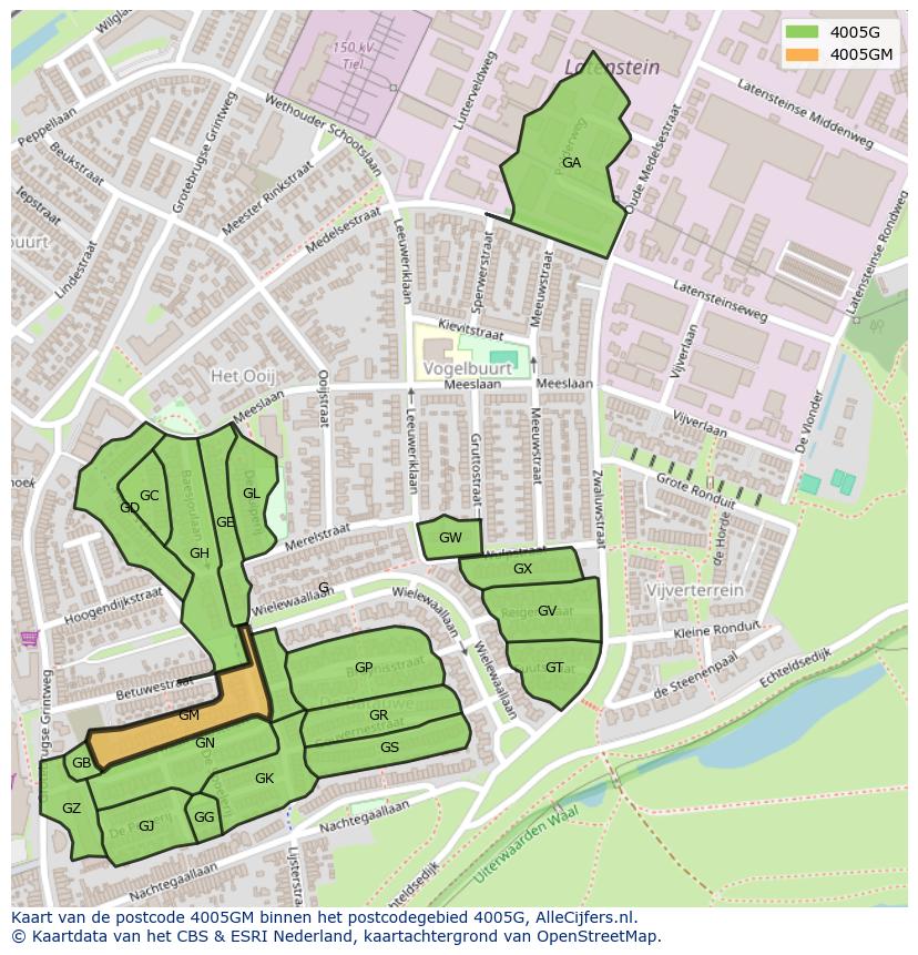 Afbeelding van het postcodegebied 4005 GM op de kaart.