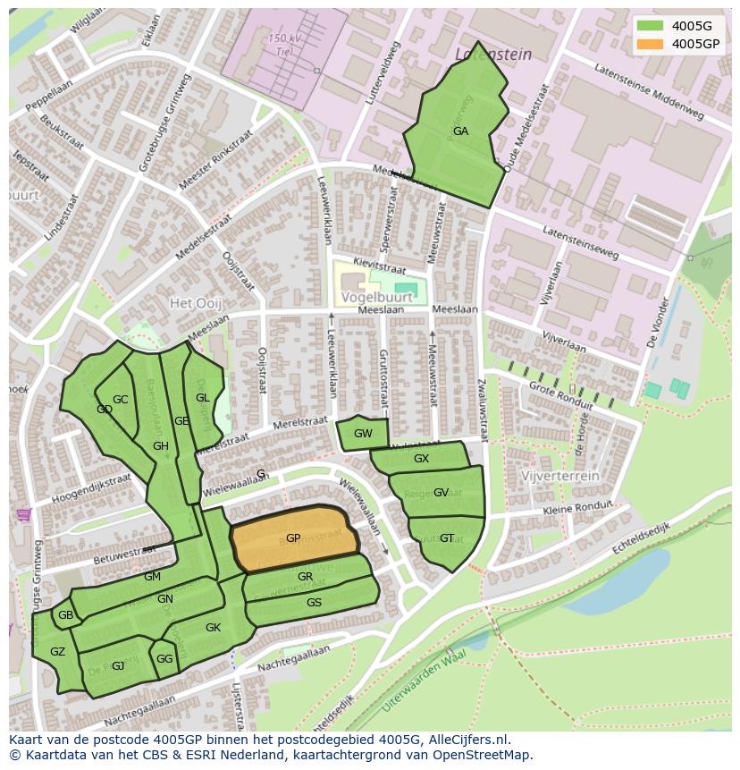 Afbeelding van het postcodegebied 4005 GP op de kaart.