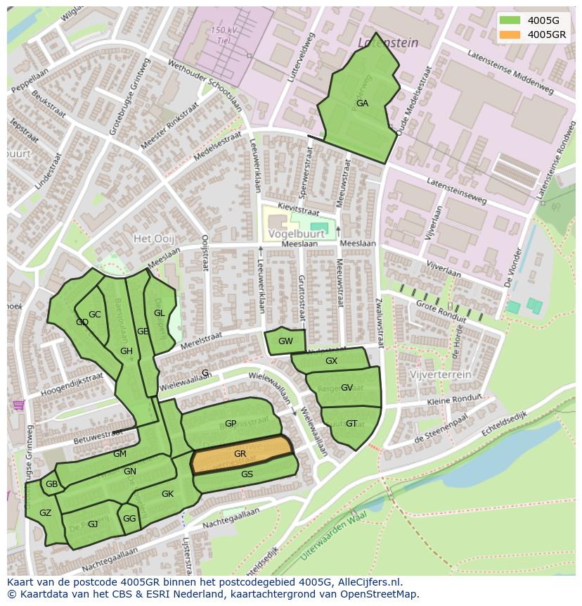 Afbeelding van het postcodegebied 4005 GR op de kaart.