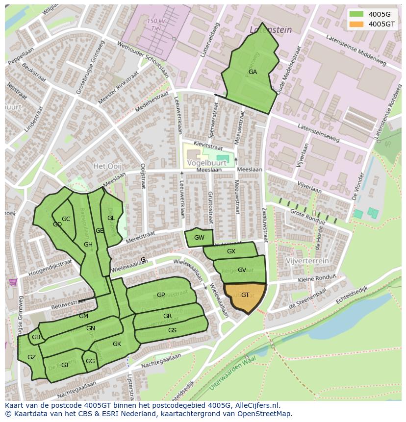 Afbeelding van het postcodegebied 4005 GT op de kaart.