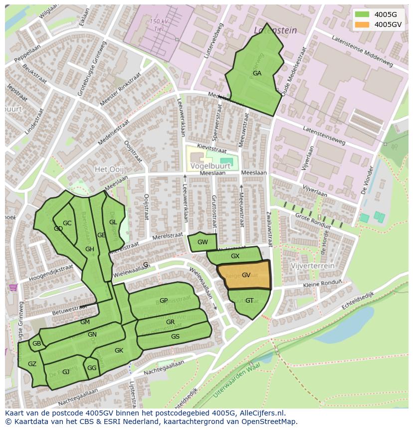 Afbeelding van het postcodegebied 4005 GV op de kaart.
