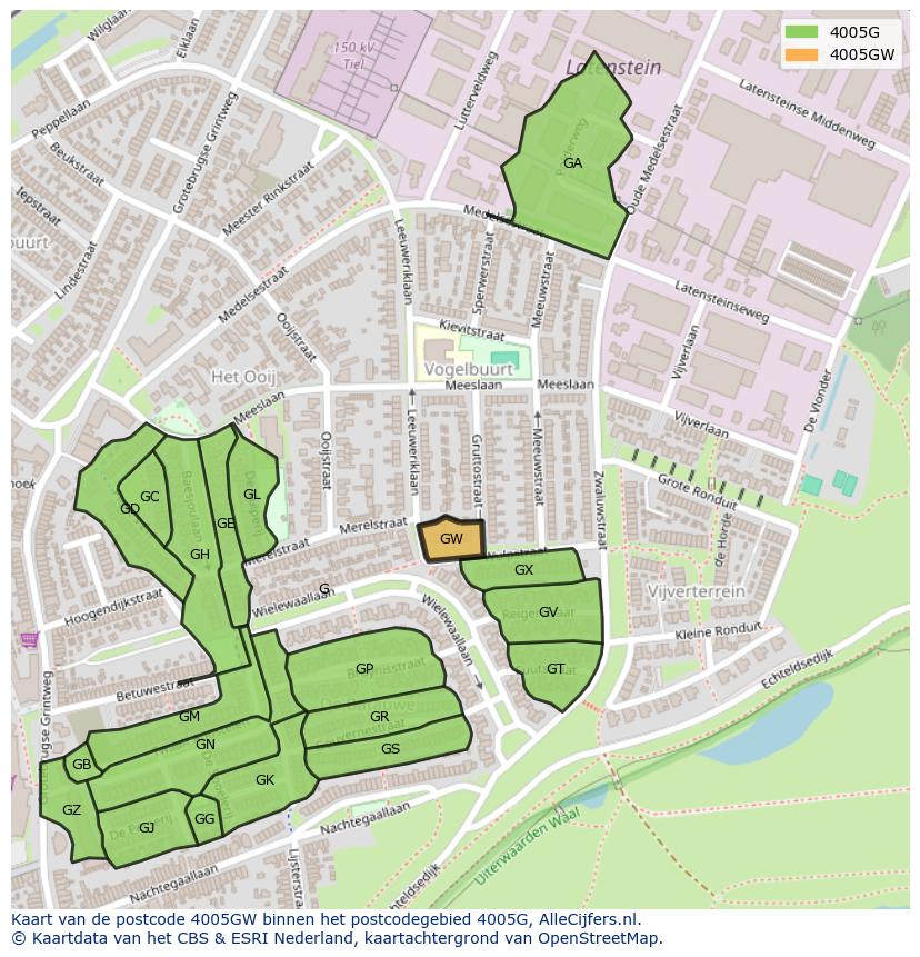 Afbeelding van het postcodegebied 4005 GW op de kaart.