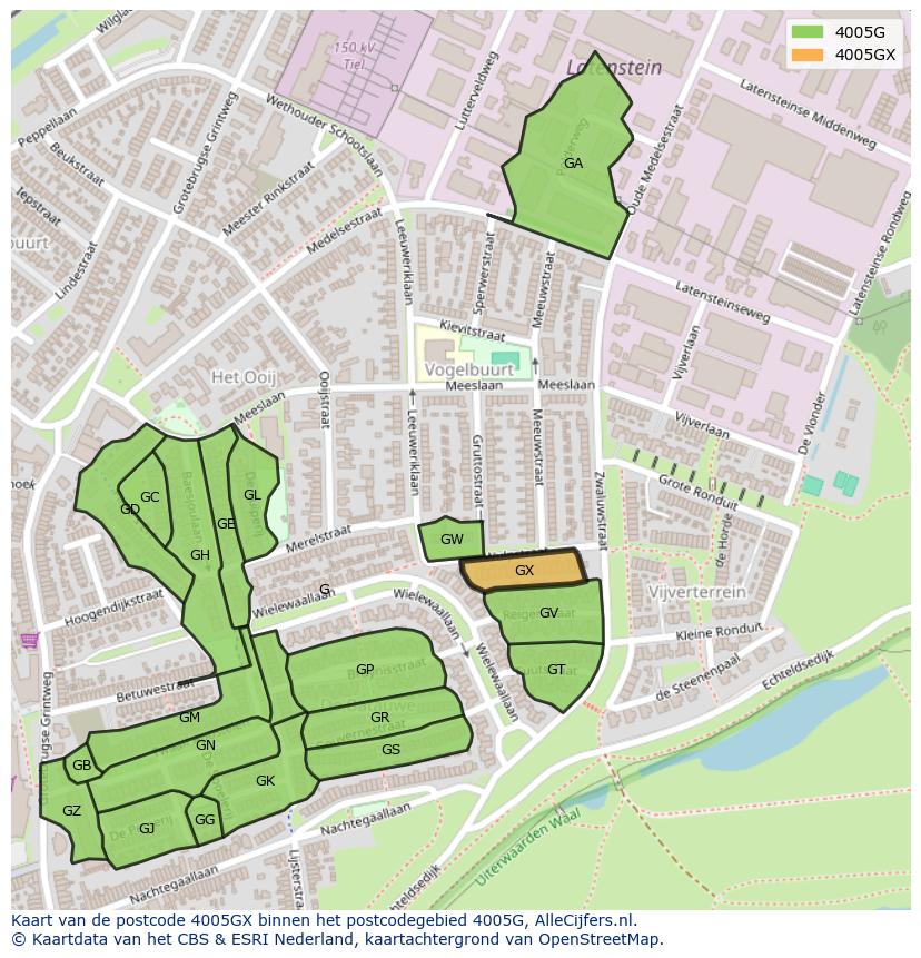 Afbeelding van het postcodegebied 4005 GX op de kaart.