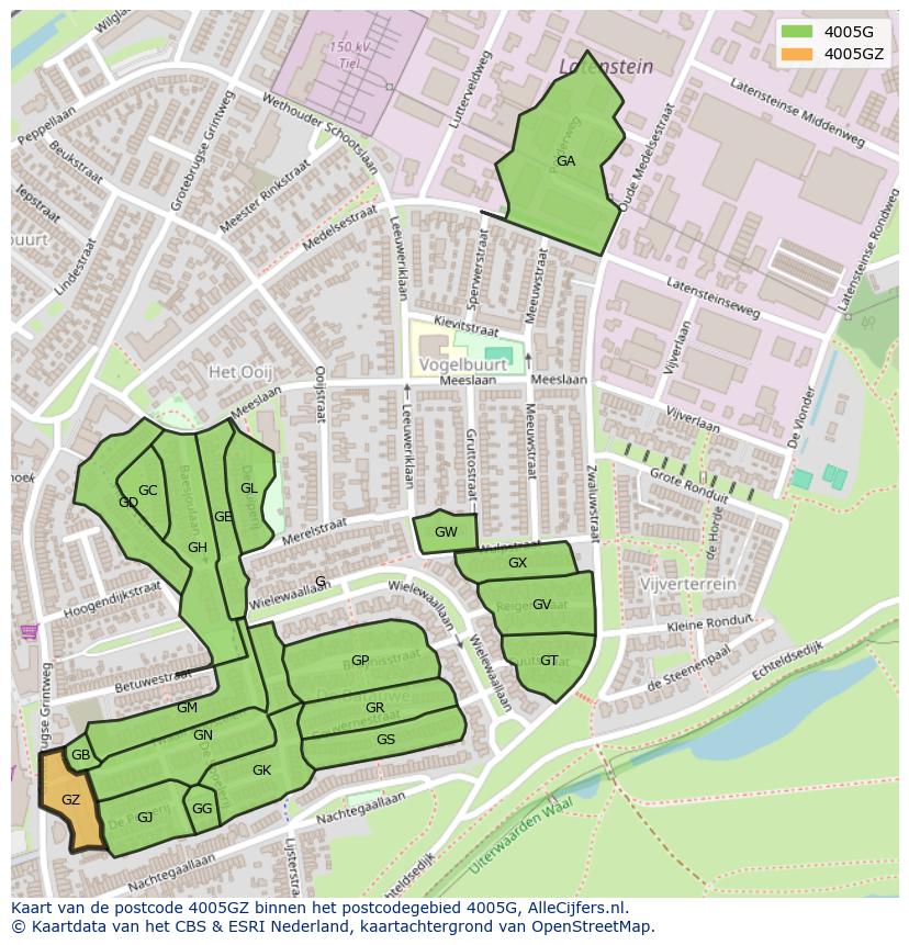 Afbeelding van het postcodegebied 4005 GZ op de kaart.