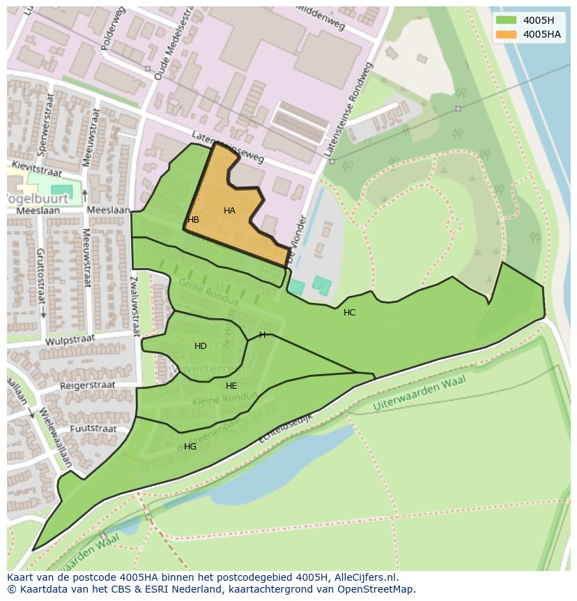 Afbeelding van het postcodegebied 4005 HA op de kaart.