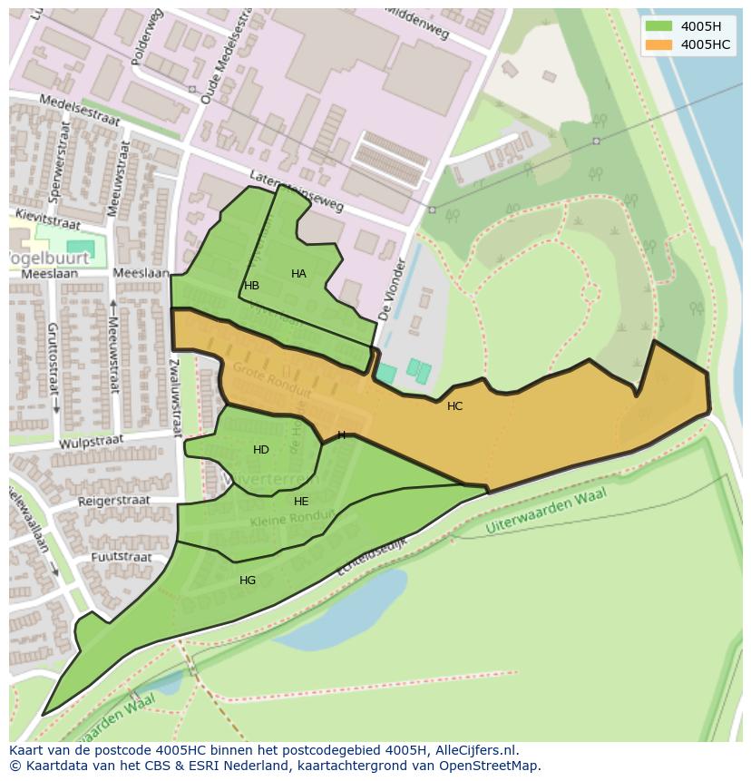 Afbeelding van het postcodegebied 4005 HC op de kaart.