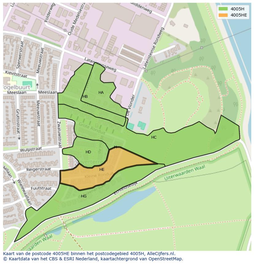 Afbeelding van het postcodegebied 4005 HE op de kaart.