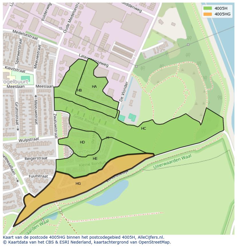 Afbeelding van het postcodegebied 4005 HG op de kaart.