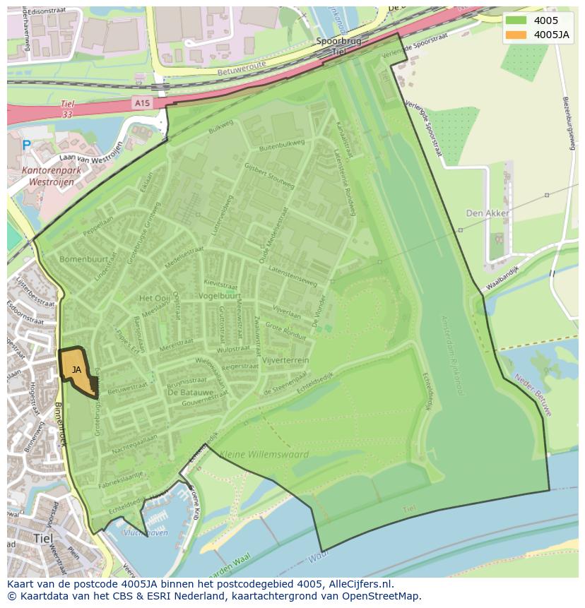 Afbeelding van het postcodegebied 4005 JA op de kaart.