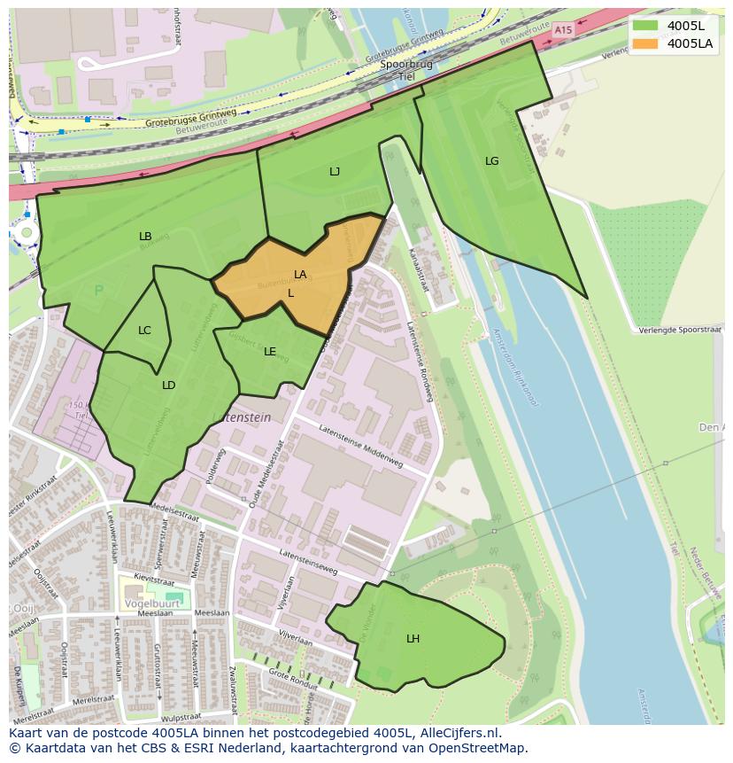 Afbeelding van het postcodegebied 4005 LA op de kaart.