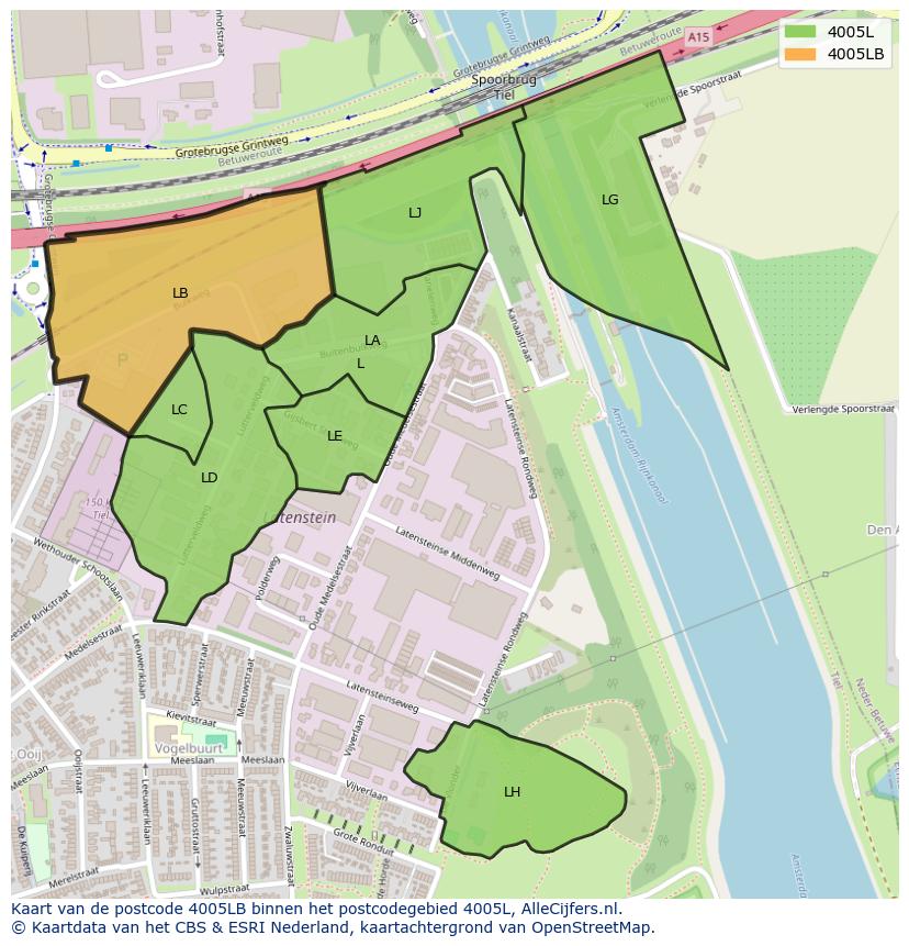 Afbeelding van het postcodegebied 4005 LB op de kaart.