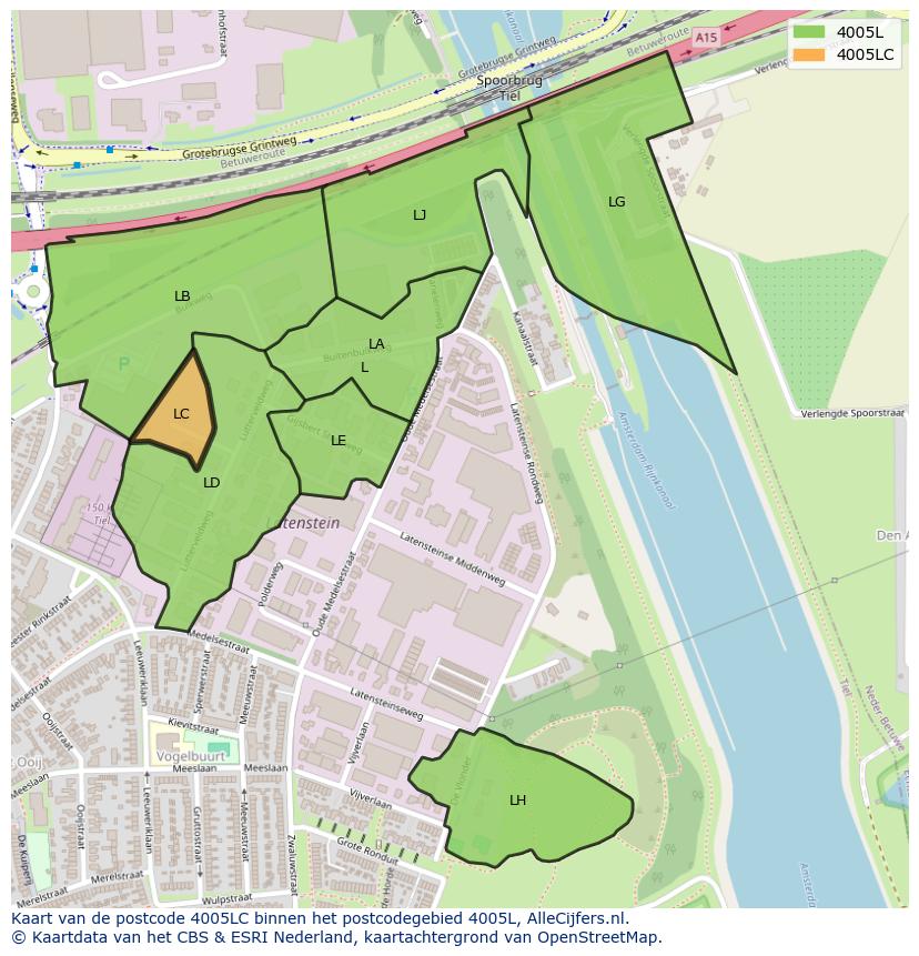 Afbeelding van het postcodegebied 4005 LC op de kaart.
