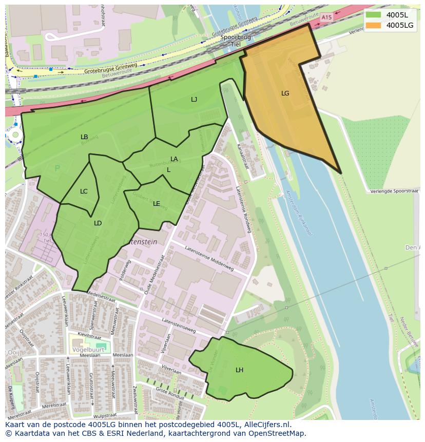 Afbeelding van het postcodegebied 4005 LG op de kaart.