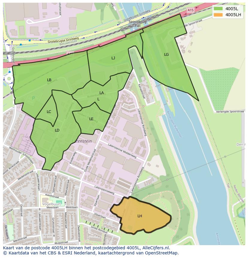 Afbeelding van het postcodegebied 4005 LH op de kaart.