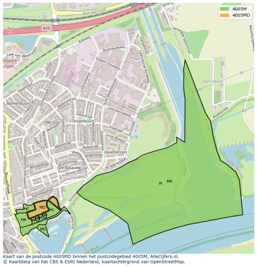 Afbeelding van het postcodegebied 4005 MD op de kaart.