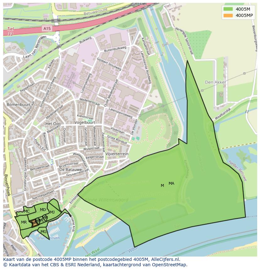 Afbeelding van het postcodegebied 4005 MP op de kaart.