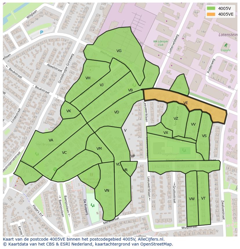 Afbeelding van het postcodegebied 4005 VE op de kaart.