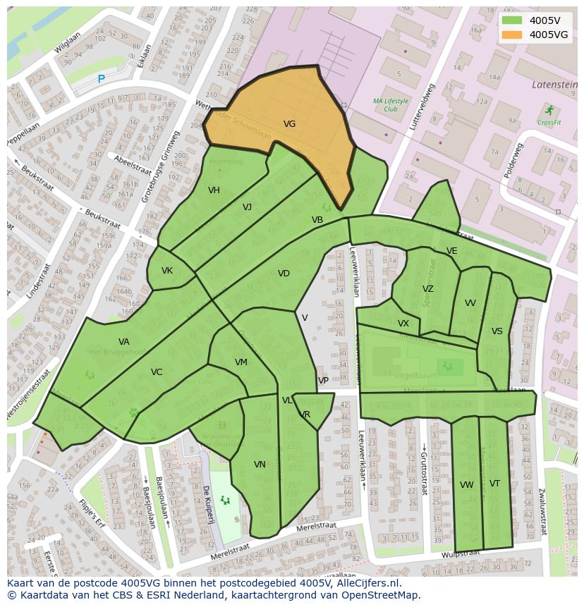 Afbeelding van het postcodegebied 4005 VG op de kaart.