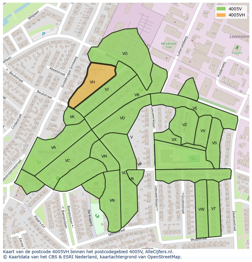 Afbeelding van het postcodegebied 4005 VH op de kaart.