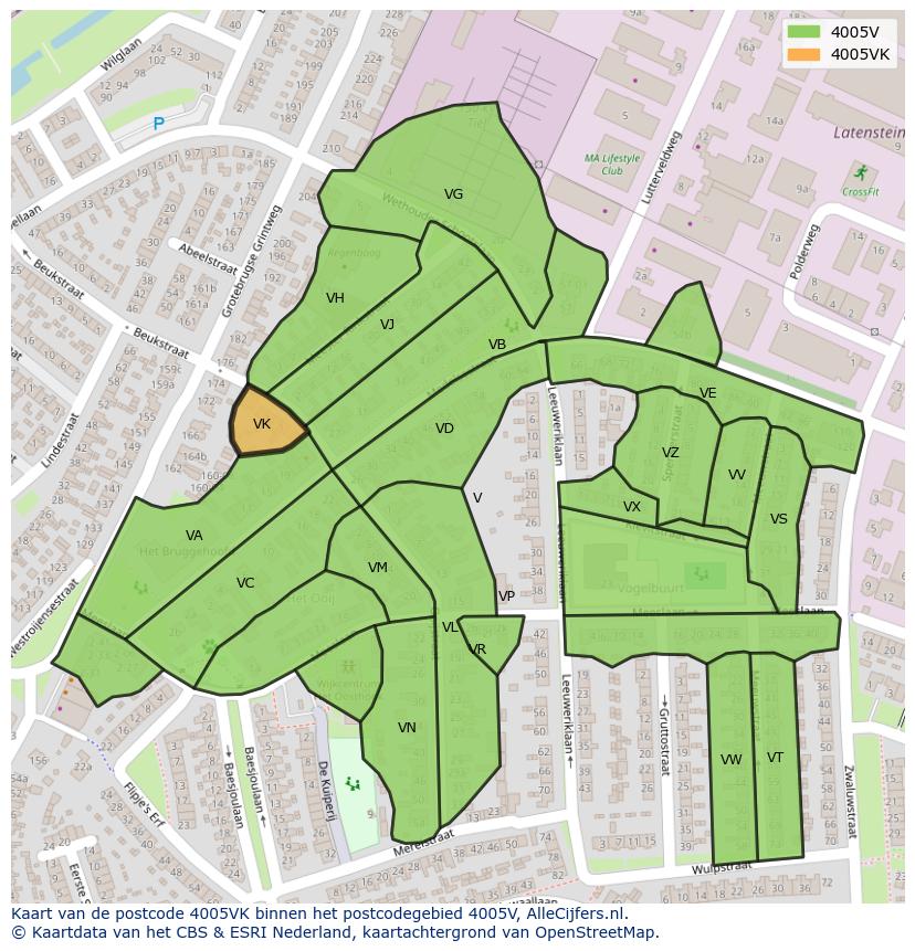 Afbeelding van het postcodegebied 4005 VK op de kaart.