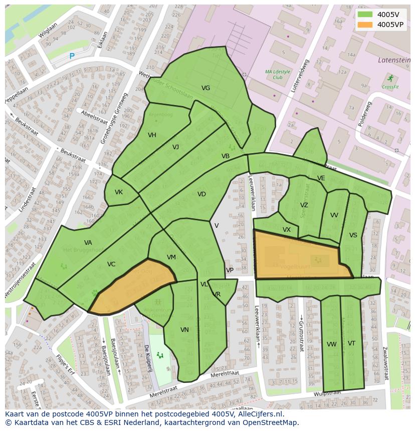 Afbeelding van het postcodegebied 4005 VP op de kaart.